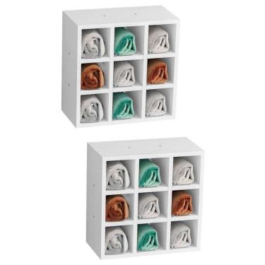 Imagem de Kit 2 Nichos De Parede Porta Toalha Para Salão 9 Divisões Branco - Ajl Móveis