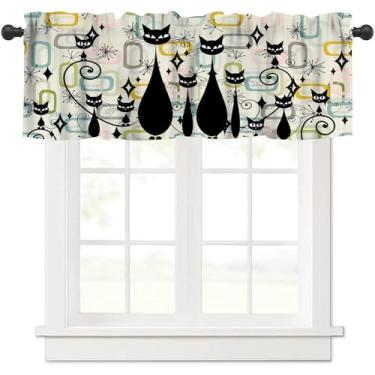 Imagem de Cortina de saia de gato preto de meados do século, vintage country anos 1950 e 60 abstrata geométrica atômica estrela explosão sanefa tratamento de janela para cozinha, banheiro, sala de estar, quarto