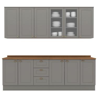 Imagem de Cozinha Modulada 9 Pecas 240cm Ce856 Americana Henn Cinza Nature