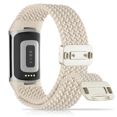 Imagem de Huadea Pulseira de substituição de nylon trançado magnético compatível com Fitbit Charge 6/Fitbit Charge 5 para mulheres e homens, pulseira de substituição para Charge 6/Charge 5