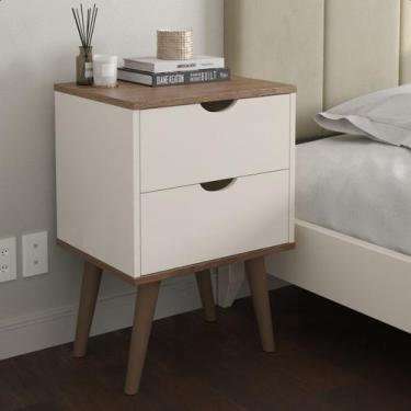 Imagem de Mesa de Cabeceira Organizadora Gavetas Madri Pés Palito Mesinha Latera