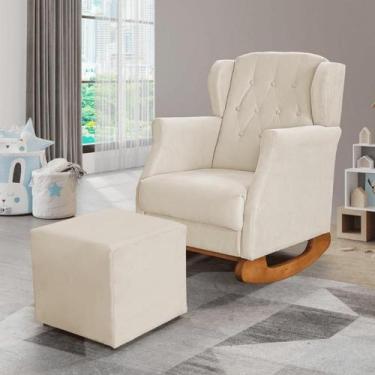 Imagem de Poltrona Amamentação Balanço Descanso Helena Com Puff Suede Bege Twdec