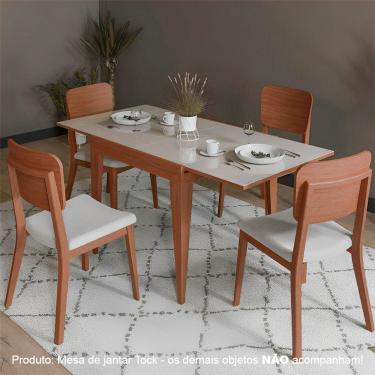 Imagem de Mesa De Jantar Tock 80cm Extensível 1,60m Em Madeira Maciça Imbuia Tampo Vidro Off White