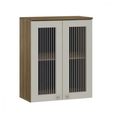 Imagem de Armário Aéreo 2 Portas Vidro Canelado 80cm Isis Luciane Avela/mocca