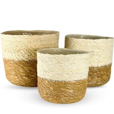 Imagem de Kit 3 Cachepot Para Plantas Cesto Palha Decoração Boho Chic - Top Gard