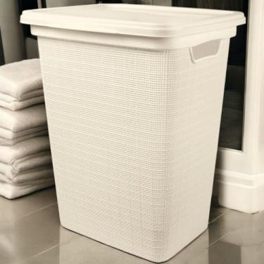 Imagem de Cesto Organizador de Roupa Suja Com Tampa em Plástico Juta 45 Litros Multiuso(BEGE)