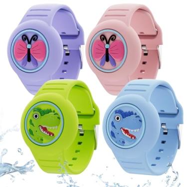 Imagem de Pulseiras para AirTag, impermeável, (embalagem com 4) pulseira oculta de silicone macio, rastreador GPS leve, compatível com Apple AirTag, pulseira de relógio para desenho infantil