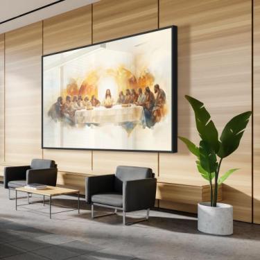 Imagem de Quadro decorativo santa ceia aquarela - MeMoldura, 60X90, Moldura Pret