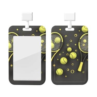 Imagem de Raquetes de tênis engraçadas e bolas de tênis estampadas, porta-crachás de identificação, porta-cartões com cordões para escritório, cartão de acesso, cartão de metrô