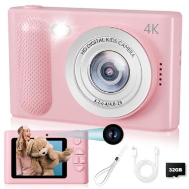 Imagem de Câmera digital infantil, 48 MP, 1080p, zoom 8x, luz de preenchimento, cartão SD de 32 GB (rosa)