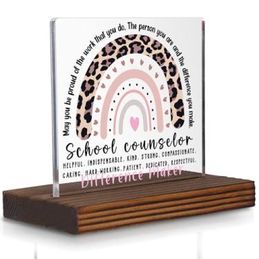 Imagem de Placa de mesa arco-íris leopardo para presente de agradecimento ao conselheiro escolar, decoração inspiradora para equipe educacional de saúde mental, placa para fazer diferenças PA080