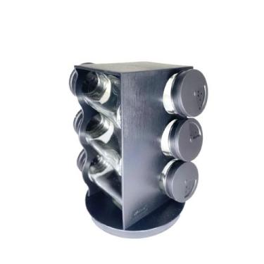 Imagem de Porta Condimentos Giratório Plástico Preto com 06 Potes 80ml - WELLMIX