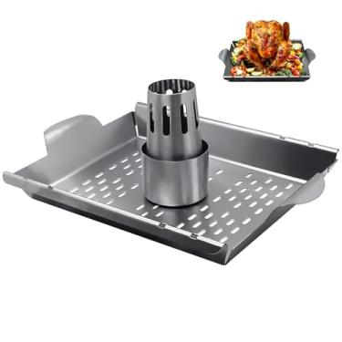 Imagem de Suporte de frango atualizado para lata de cerveja para forno de defumador, suporte vertical para assadeira de frango com alça, acessórios grandes de churrasco de aço inoxidável, churrasqueira interna