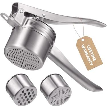 Imagem de Sopito espremedor de batatas, espremedor de batatas de aço inoxidável atualizado com 2 xícaras intercambiáveis, espremedor de batatas resistente e ferramenta de cozinha espremedor, pressione