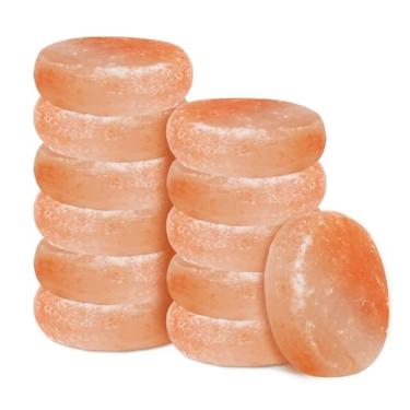 Imagem de TANEMUDO 12 peças de pedra oval plana para massagem, 9 x 2,5 x 2,5 cm, pedra esculpida à mão, rosa, sal do Himalaia, terapia de massagem aquecida para sal e açúcar