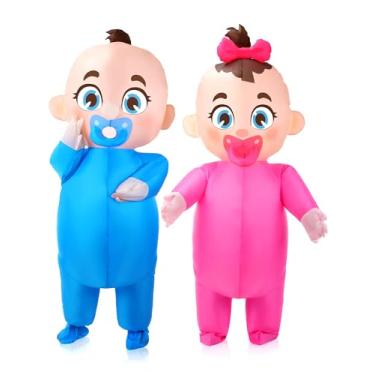 Imagem de Ramede 2 Pcs Giant Inflatable Baby Costume 96 Inch Gender Reveal Costume Boy and Girl Blow Costume Outfit for Adult Baby Shower Gender Reveal Party Halloween Christmas Cosplay Supplies