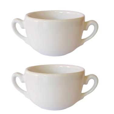 Imagem de Conjunto de 2 Canecas para Sopa e Caldos, Duas Alças, Cerâmica Branco, 700ml