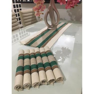 Imagem de Conjunto de 7 peças de corrida de mesa de algodão com 6 almofadas e 1 trilho de mesa perfeito para jantares e reuniões de família(JGAM01)