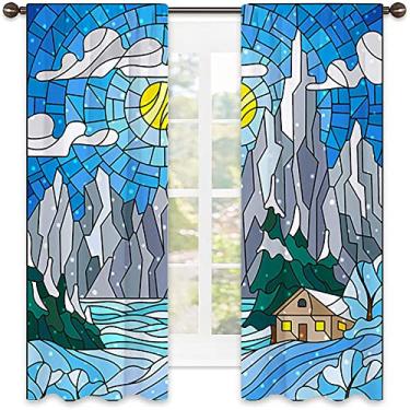 Imagem de Cortina isolada com sombreamento abstrato, imagem geométrica colorida fractal, tecido impermeável, cortinas blackout com absorção de som para decoração de sala de jantar/festa, L 132 x C 213 cm