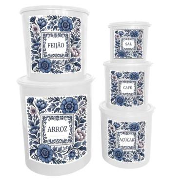Imagem de Kit Porta Mantimentos 5 Peças Decorado  Potes Redondos de Plástico - R