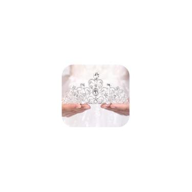 Imagem de Wekicici Tiara de princesa com strass, coroa de cristal, acessórios de cabelo de casamento para mulheres, Natal, aniversário, festa de Halloween, tiaras de casamento, presentes de dia dos namorados