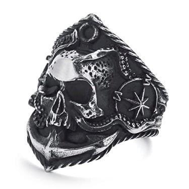 Imagem de KIRTIJW Anéis de caveira masculinos de aço inoxidável gótico motociclista punk caveira joia para homens tamanho 8-13, aço, Sem pedra preciosa