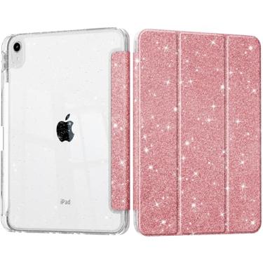 Imagem de Lepeoac Sparkly Capa para iPad 11 polegadas A16 2025 Geração 11ª / iPad 11 polegadas 2022 10ª geração, Buit in Pencil Holder com Glitter Transparente Suporte de Três Dobras Auto Wake/Sleep, Rosa