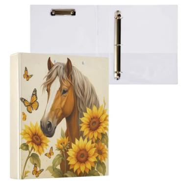 Imagem de Fichários redondos de cavalo, 3 anéis, borboleta, girassol, 3 anéis, para escritório, escola, material de trabalho, pasta de arquivos, documentos, capacidade de 200 folhas, fácil de abrir