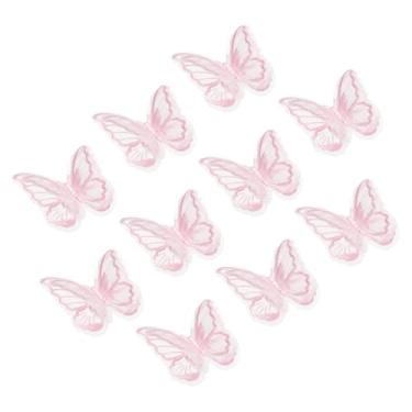 Imagem de PATIKIL 10 enfeites de apliques de borboleta, 6 cm de camada dupla de renda de organza costurados em apliques para casamento, noiva, roupas, chapéu, cortina, rosa