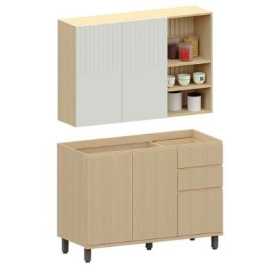Imagem de Kit Armário Aéreo com Nicho e Balcão de Pia 120 cm Aurora - Luciane, C
