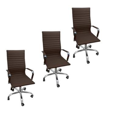 Imagem de Kit 3 Cadeiras Eames Esteirinha Presidente Alta Estofada Couro Cinza