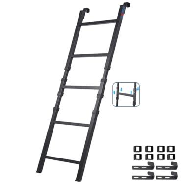 Imagem de CXRCY Escada de beliche para trailer, 139,7 cm a 180 cm, altura ajustável, para uso pesado, reboque de viagem, com 4 ganchos e tampas, escada de metal para cama de solteiro para apartamentos de
