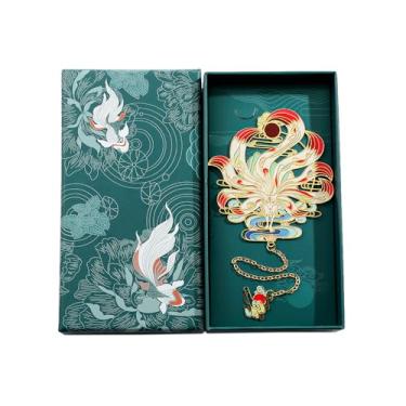 Imagem de Marcador de livro chinês "Clássico das montanhas e mares" das bestas divinas – Este marcador apresenta carpa koi, fênix, raposa de nove caudas, dragão e veado em cores vibrantes para boa sorte (caixa