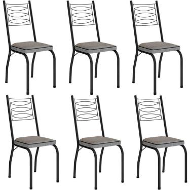 Imagem de Kit 6 Cadeiras Aço Carbono Tubular Metálica Acabamento D-25 Luana Preto-grafiato