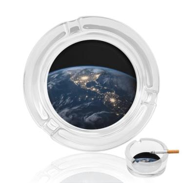 Imagem de Cinzeiro de vidro de cristal Earth from The Outer Space, cinzeiro redondo de vidro resistente para fumar cinzeiro portátil decorativo moderno para uso em casa, escritório, interior, exterior, pátio
