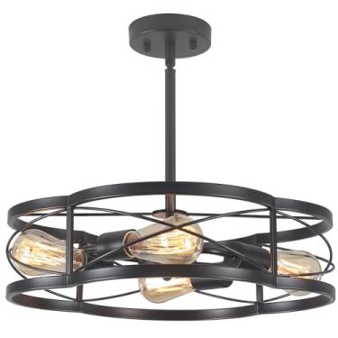 Imagem de Luzes de teto pretas de montagem semiembutida, lustre inclinado para sala de jantar, lustre de casa de fazenda, iluminação pendente de ilha de cozinha, altura ajustável para hall de entrada