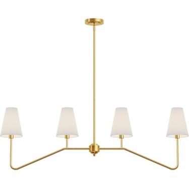 Imagem de 120 Cm W 4 Luzes Linear Ilha De Cozinha Luminária Lustres Clássicos Ouro Polido Com Tons De Linho Branco