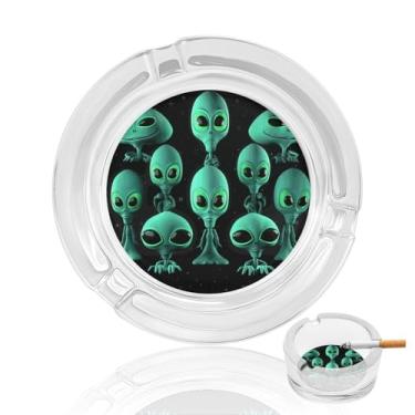 Imagem de Cinzeiro de vidro de cristal alienígenas, cinzeiro redondo para fumar de vidro resistente, portátil, decorativo, moderno, para uso em casa, escritório, interior, exterior, pátio