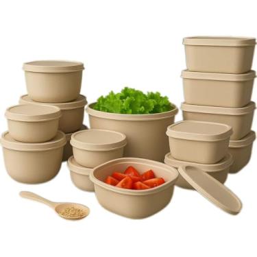 Imagem de Kit com 15 Potes Plásticos Herméticos para Cozinha | Livre de BPA | Também Disponível em Kit com 8 Potes(bege)