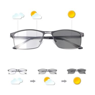 Imagem de MIRYEA Óculos De Leitura Bifocais Fotocrômicos Para Homens E Mulheres, Sol Transição Com Proteção Uv, Longe Perto, Lentes Uso Duplo, Grau Bloqueio Luz Azul, Armação Metal Aro Completo, Presbiopia