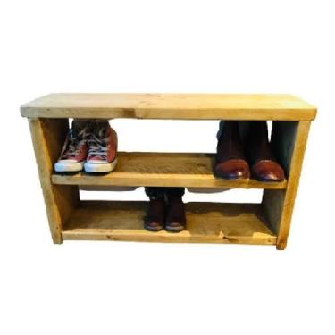 Imagem de Sapateira E Banco 2 Prateleiras Madeira Maciça - 1 Metro - Loja Do Pin