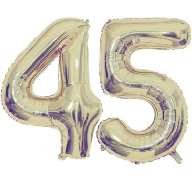 Imagem de Champagne Gold 45 Number Balloons, 40 Inch Giant Number 45 Balloons Foil Mylar Helium Light Gold Number Balloons for 45th Birthday Party Supplies Anniversary Event Celebration Decorations