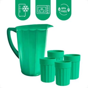 Imagem de Kit Jarra e Copos Plásticos 350ml para Suco Água Bebidas Frias - Grupo