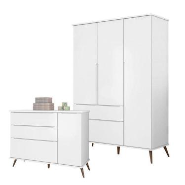 Imagem de Cômoda E Guarda Roupa Infantil Retro Alice Branco Acetinado - Phoenix Baby