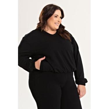 Imagem de Blusa Feminina Plus Size Decote V C/ Bolso E Elastico Cintura E Punhos