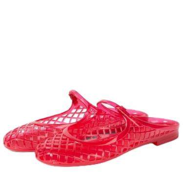 Imagem de MAVMAX Sandálias femininas transparentes Mary Jane Mules respirável bico fechado sem cadarço verão sem cadarço de malha para mulheres, Vermelho, 36