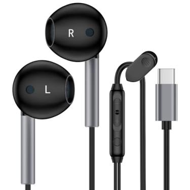 Imagem de Fones de ouvido USB C com fio para iPhone 16e/16 Pro Max/16 Pro/16 Plus/16/15 Pro Max/15 Plus/15 Pro/15, Tipo C, fones de ouvido com cancelamento de ruído com microfone para Samsung A17 A16 5G S25 S24