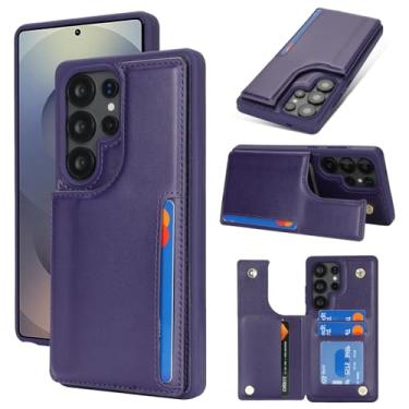 Imagem de iCoverCase Capa compatível com Samsung Galaxy S25 Ultra com porta-cartões, capa carteira para mulheres e homens [bloqueio RFID] Capa protetora de couro PU para S25 Ultra (roxo escuro)