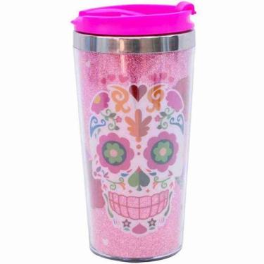 Imagem de Copo Térmico Rosa Caveira 450Ml - Projeto Kiwi, Caveira, 450 ml, Rosa,