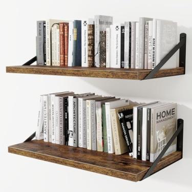 Imagem de Prateleiras de parede profundas 61 cm L x 30 cm P Prateleiras flutuantes de madeira projetada para parede, suporte de metal resistente, decoração de casa, armazenamento para sala de estar, quarto